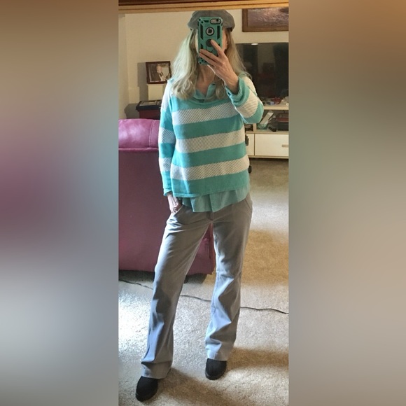 Aqua & White stripe crochet sweater cropped- S - Picture 1 of 4